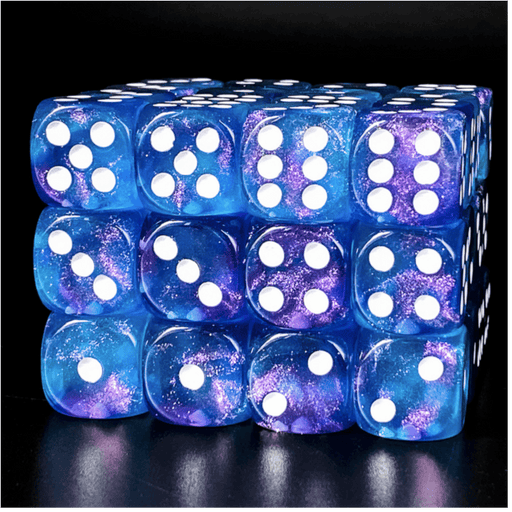 12 piece Pip D6's - Purple & Blue Glitter Accessories Foam Brain Games   