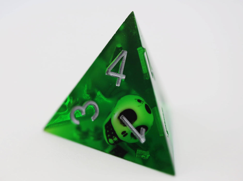 Sharp Edge Resin RPG Dice Set - Green Skulls Accessories Foam Brain Games   