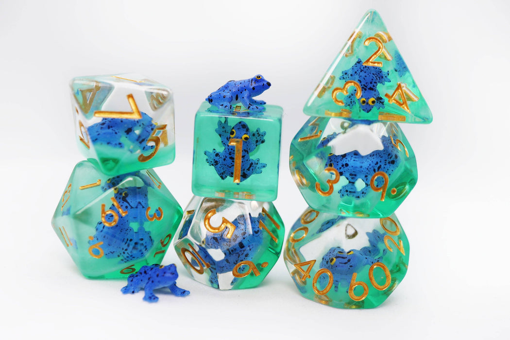 Dark Blue Frog RPG Dice Set Accessories Foam Brain Games   