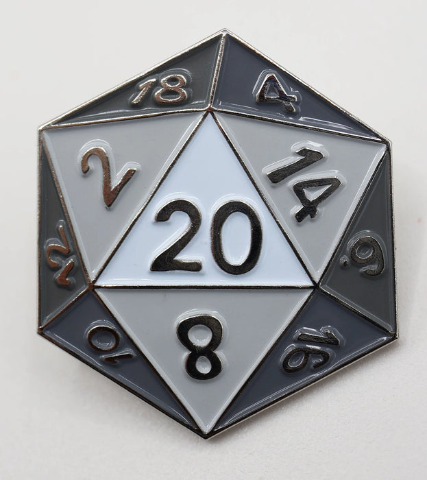 Foam Brain Enamel Pins - D20 - White Apparel Foam Brain Games   