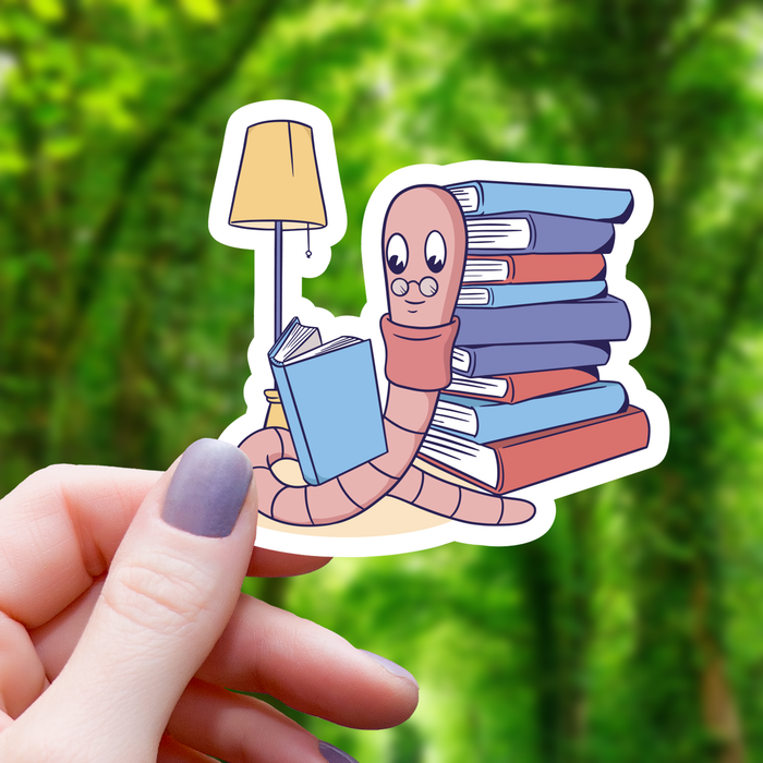 Bookworm Reading Books Sticker - 3" Gift Mimic Gaming Co   