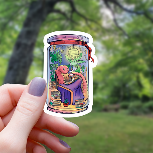 Worm Reading Inside Mason Jar Sticker - 3" Gift Mimic Gaming Co   