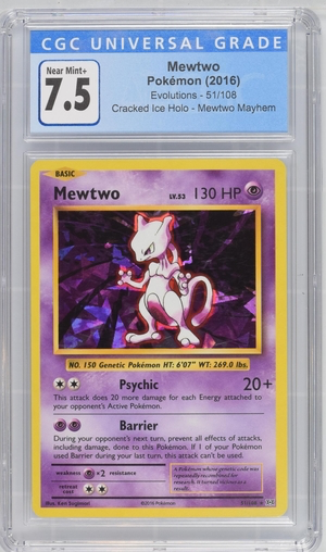 Pokemon - Mewtwo - Evolutions 2016 Cracked Ice Holo Mewtwo Mayhem - CGC 8.0 Vintage Trading Card Singles Pokemon   