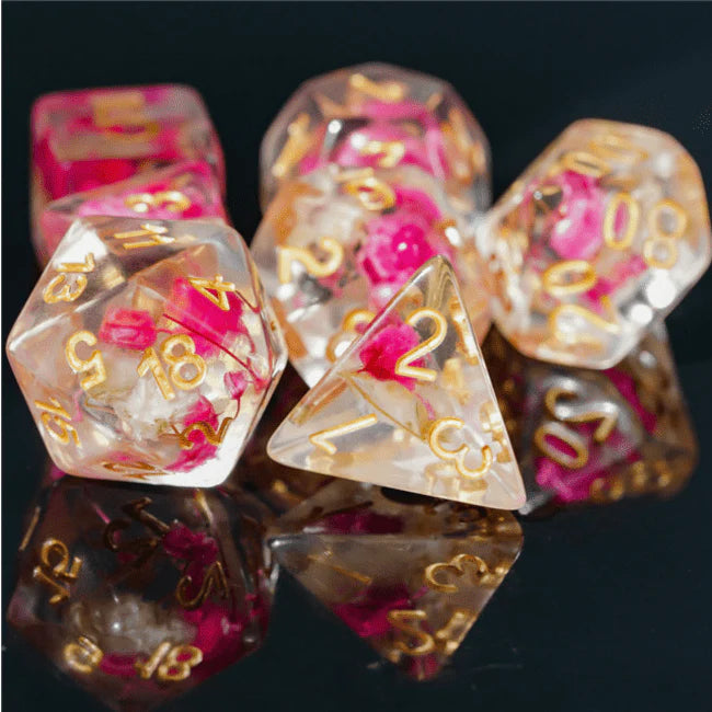 Pink & White Flower RPG Dice Set Accessories Foam Brain   